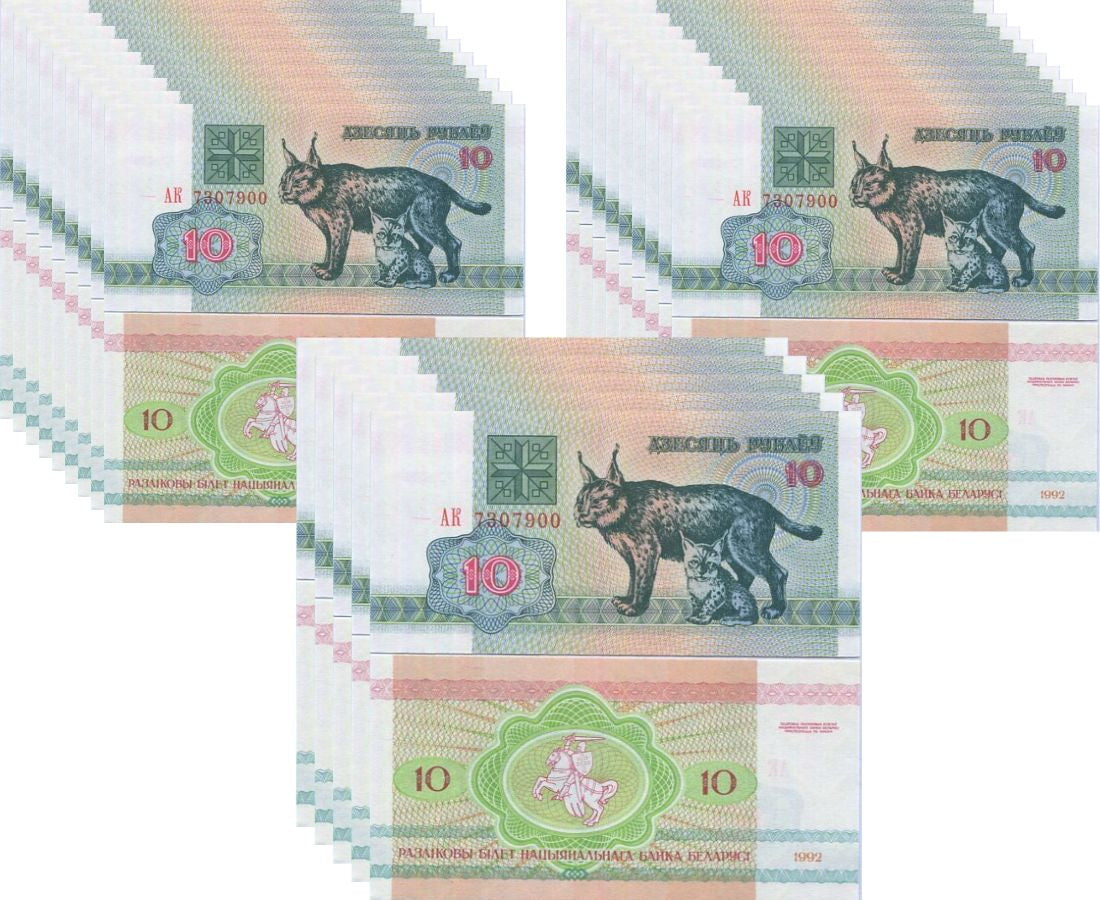 Belarus 10 Rublei 1992 P 5 UNC LOT 25 Pcs