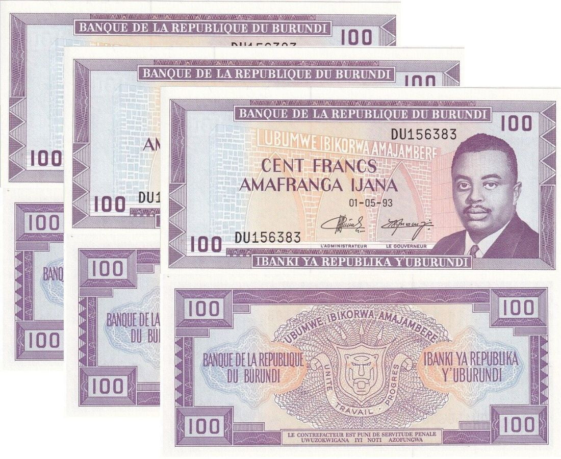 Burundi 100 Francs 1993 P 29 UNC LOT 3 PCS