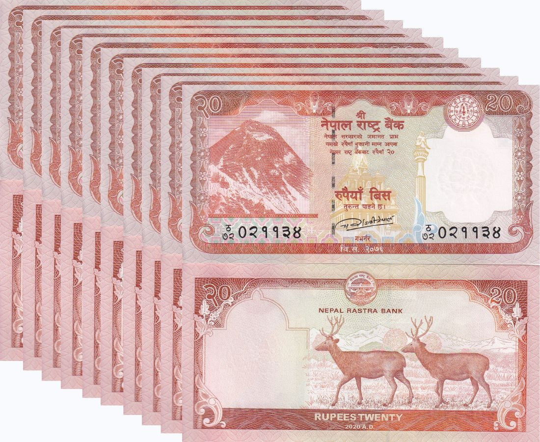 Nepal 20 Rupees 2020 P 78 b Sambar Deers UNC LOT 10 PCS