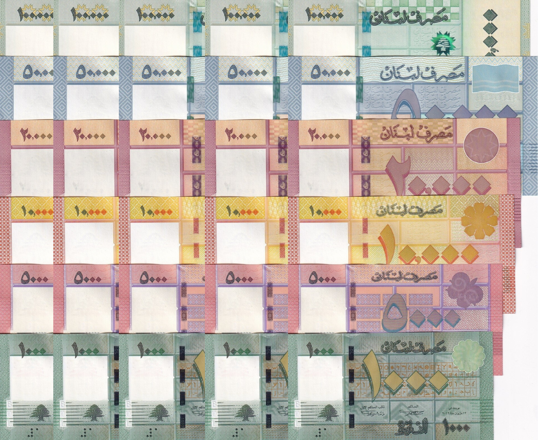 Lebanon Set 6 1000-100000 Livres 2016-2023 P 90 91 92 93-105 LOT 5 SET 30 UNC
