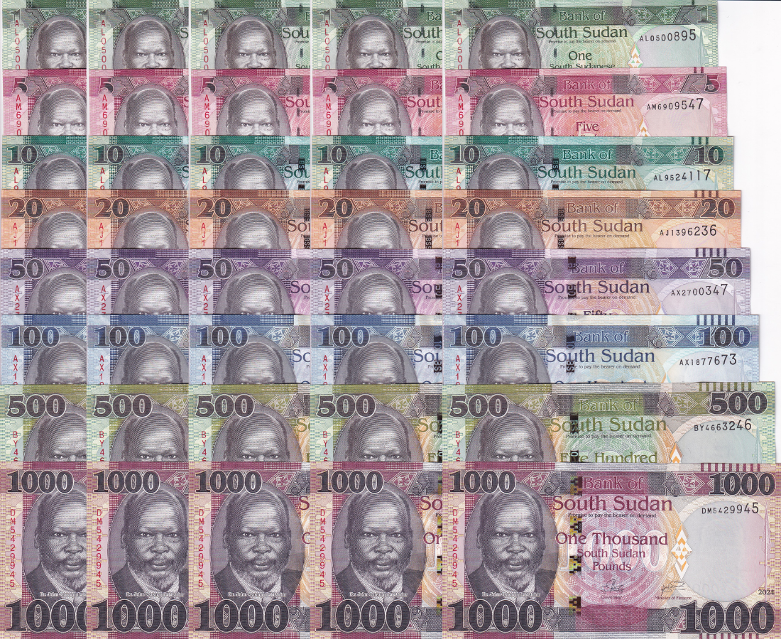 South Sudan Set 8 UNC 1 5 10 20 50 100 500 1000 Pounds P 6 - 13 Lot 5 Set 24 Pcs