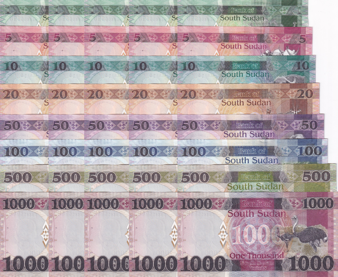 South Sudan Set 8 UNC 1 5 10 20 50 100 500 1000 Pounds P 6 - 13 Lot 5 Set 24 Pcs