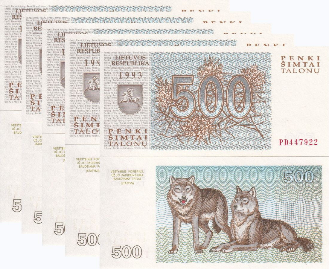 Lithuania 500 Talonu 1993 P 46 UNC LOT 5 PCS