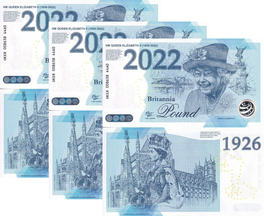 Great Britain 1926-2022 Queen Elizabet Test Note Britannia Comm. 70th Lot 3 Pcs