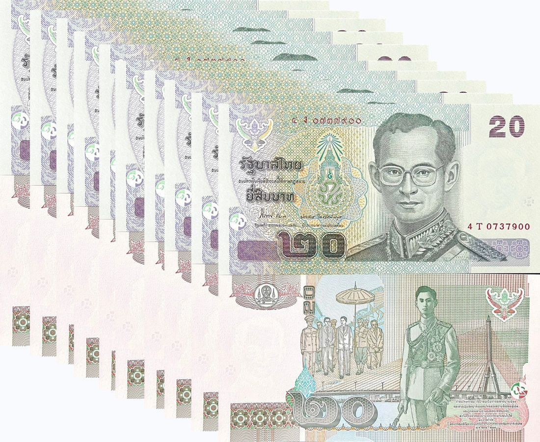 Thailand 20 Baht ND 2003 Random Signature P 109 UNC LOT 10 PCS