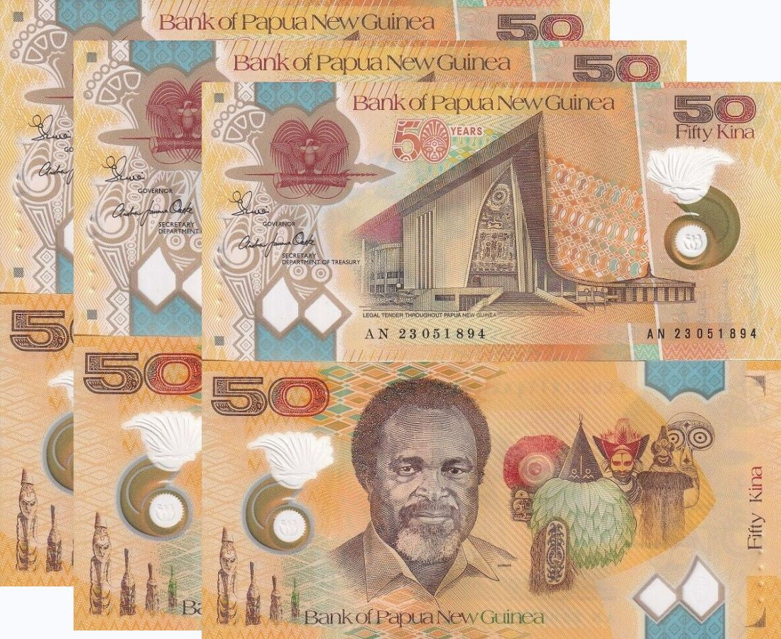Papua New Guinea 50 Kina 2023 P 57 Polymer NEW COMM. 50TH UNC LOT 3 PCS