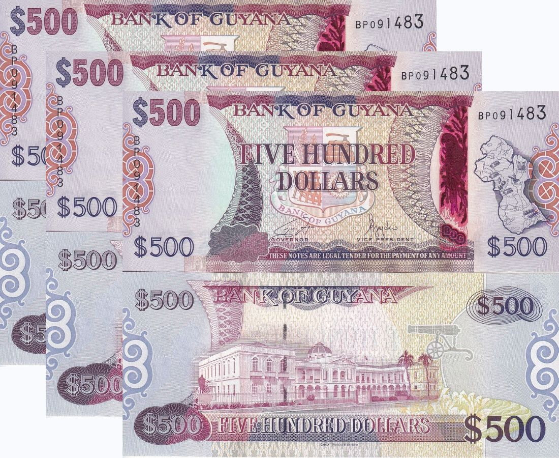 Guyana 500 Dollars ND 2024 NEW Security Holographic P 37 UNC LOT 3 PCS