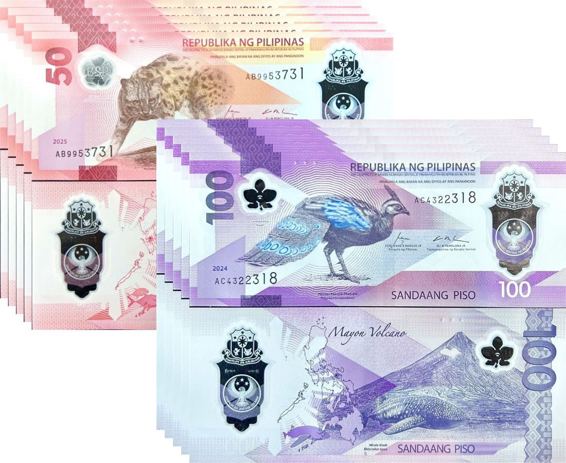 Philippines SET 2 UNC 50 100 Piso 2025/2024 Polymer P 237 238 LOT 5 SET = 10 PCS