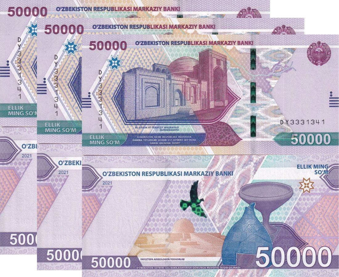 Uzbekistan 50000 Som 2021 P 91 a UNC LOT 3 Pcs