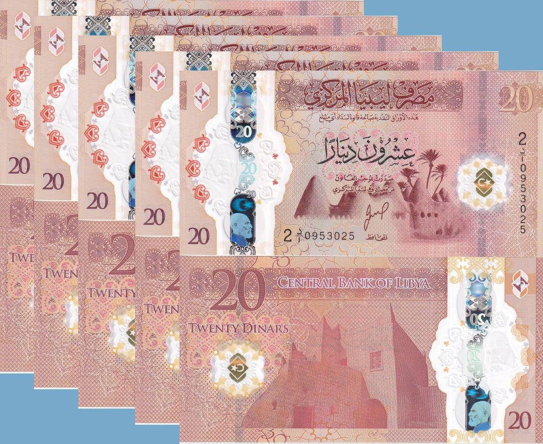 Libya 20 Dinars ND 2025 P NEW Color Polymer First Prefix LOT 5 UNC
