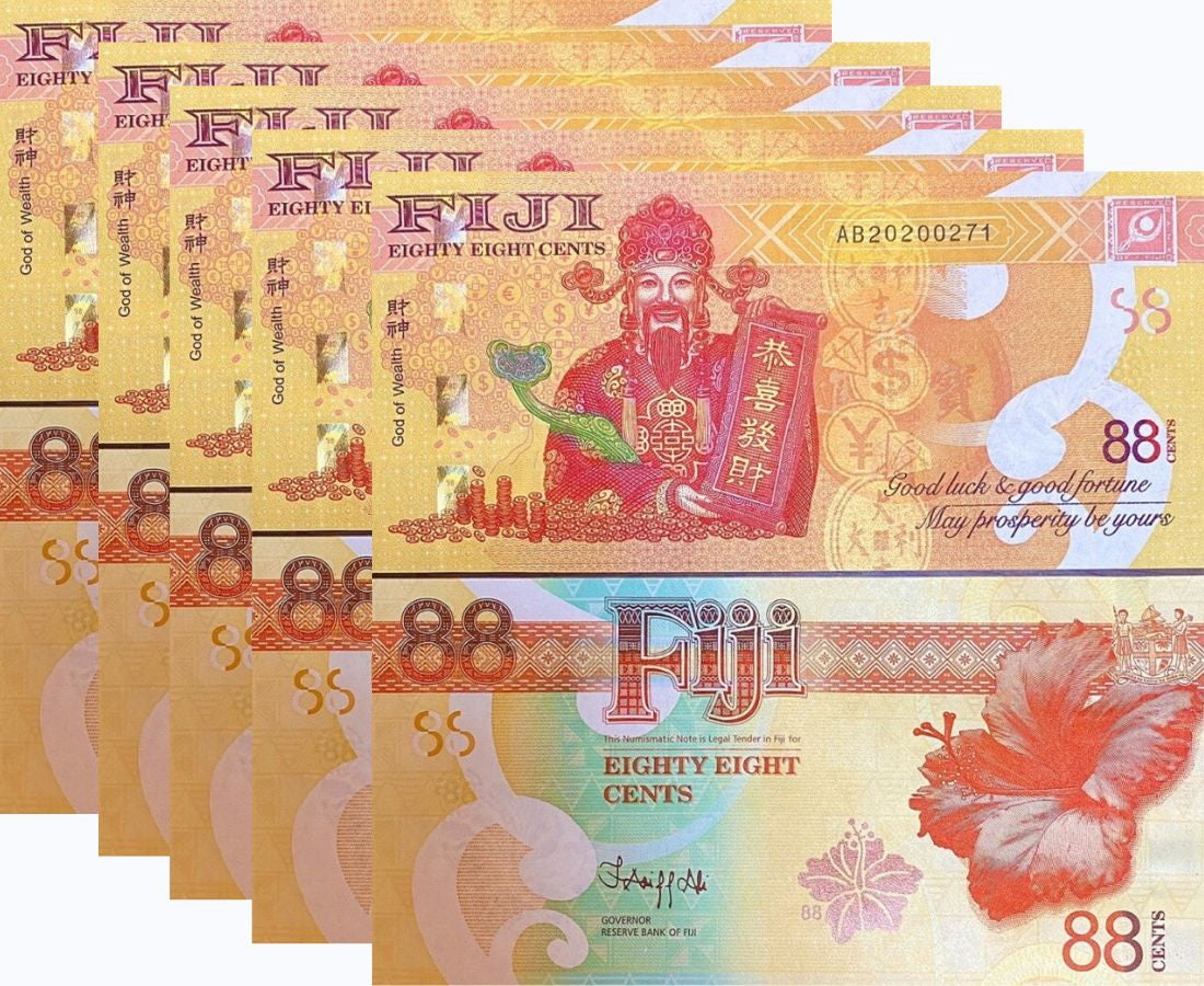 Fiji 88 Cents ND 2022 God of Wealth Commemorative P 123 UNC LOT 5 Pcs
