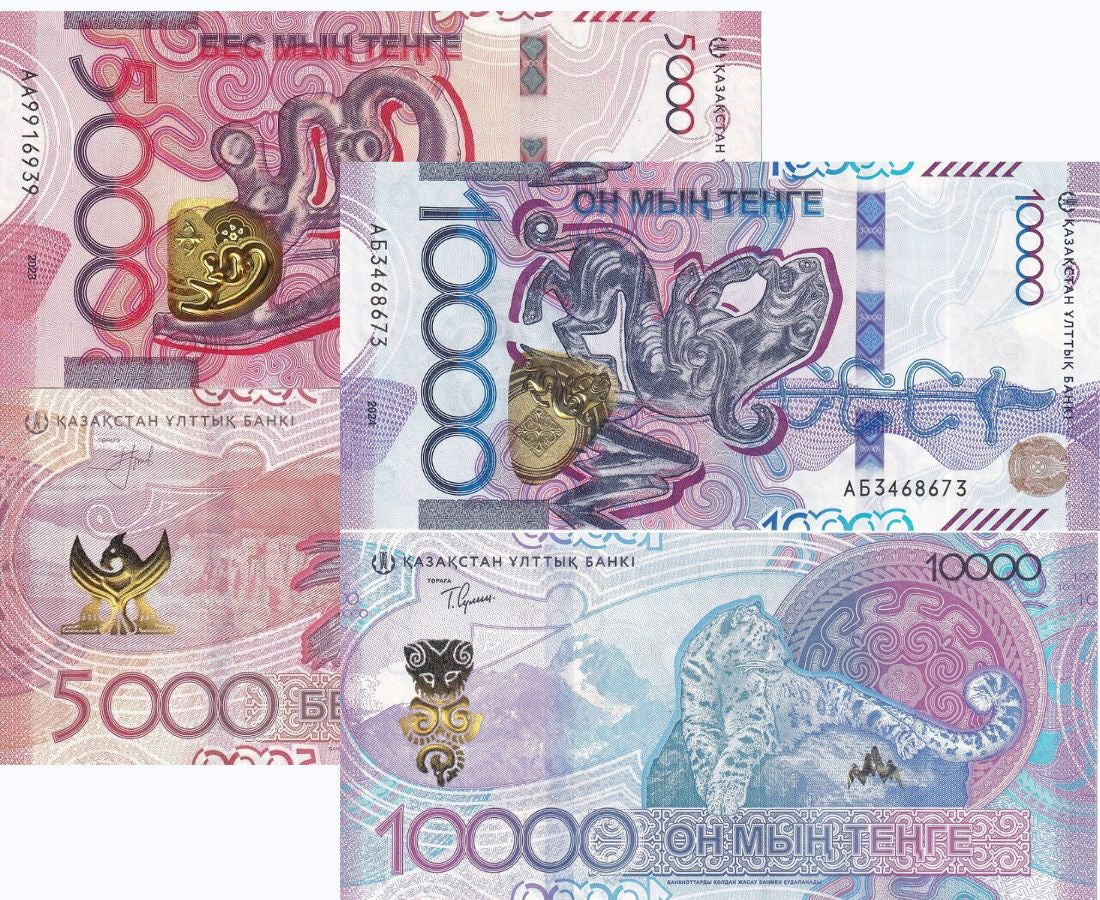 Kazakhstan SET 2; 5000 10000 Tenge 2023 2024 P 54 55 NEW Leopard Eagle UNC