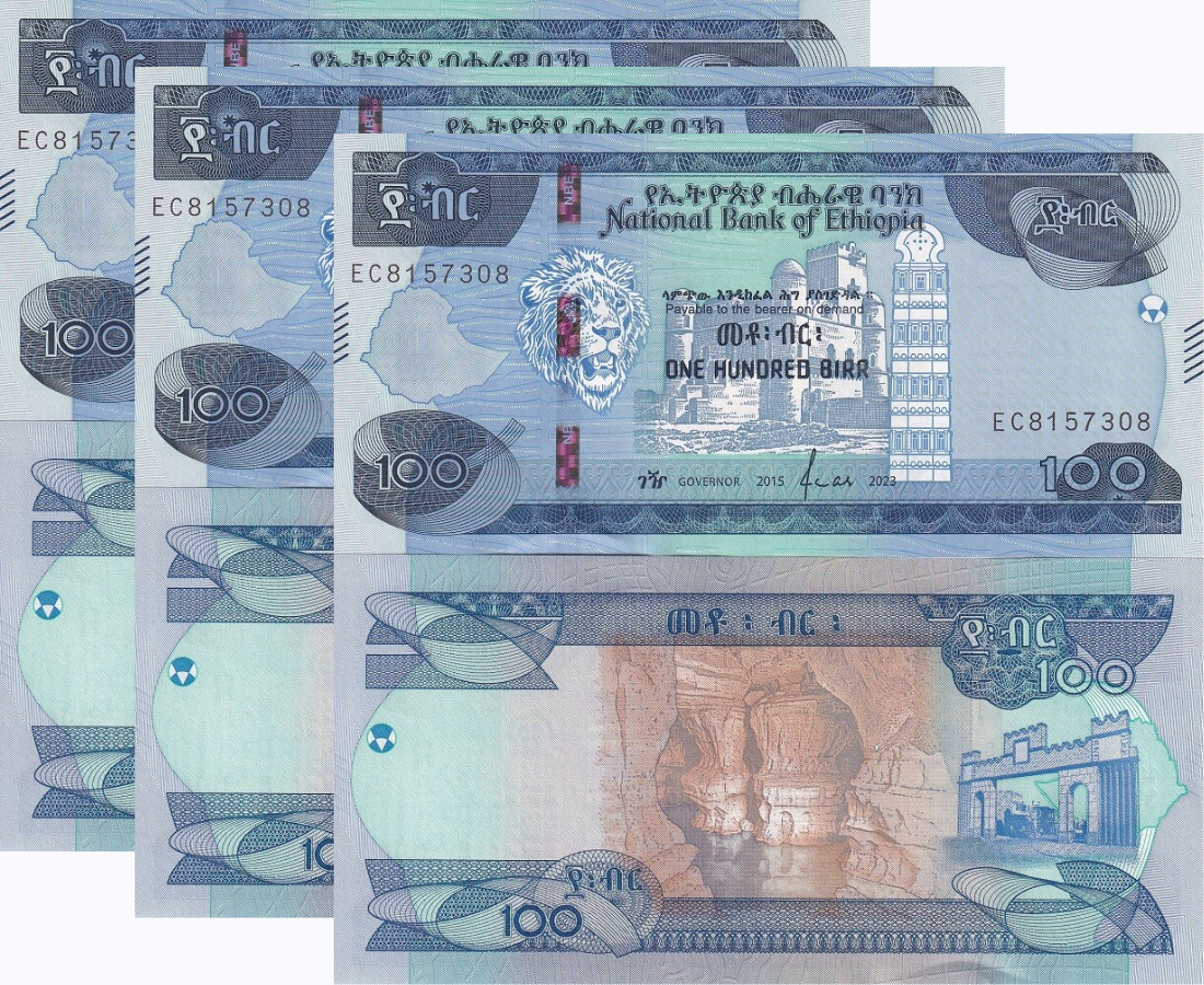 Ethiopia 100 Birr 2015/2023 P 55 NEW SIGN UNC LOT 3 PCS