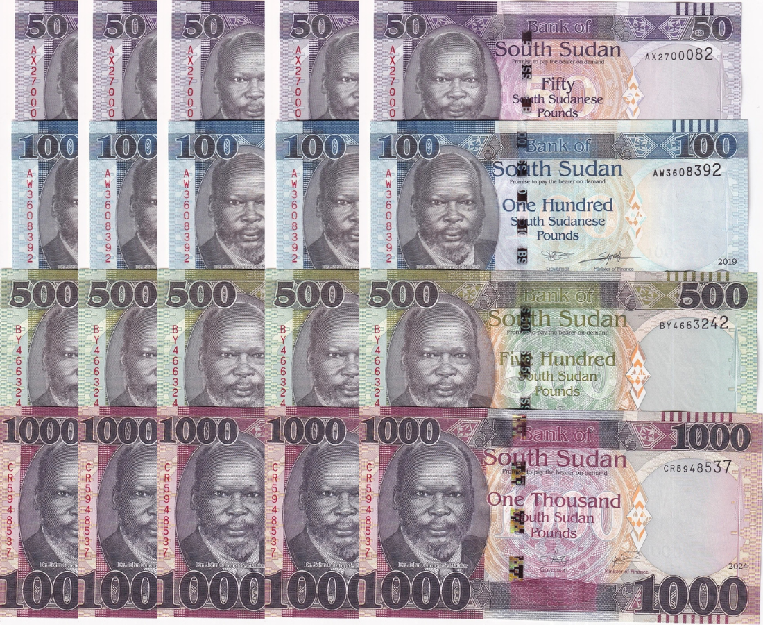 South Sudan Set 4 UNC 50 100 500 1000 P 2019-2024 P 14 15 20 21 LOT 5 Set 20 Pcs