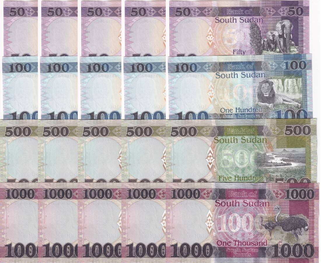 South Sudan Set 4 UNC 50 100 500 1000 P 2019-2024 P 14 15 20 21 LOT 5 Set 20 Pcs