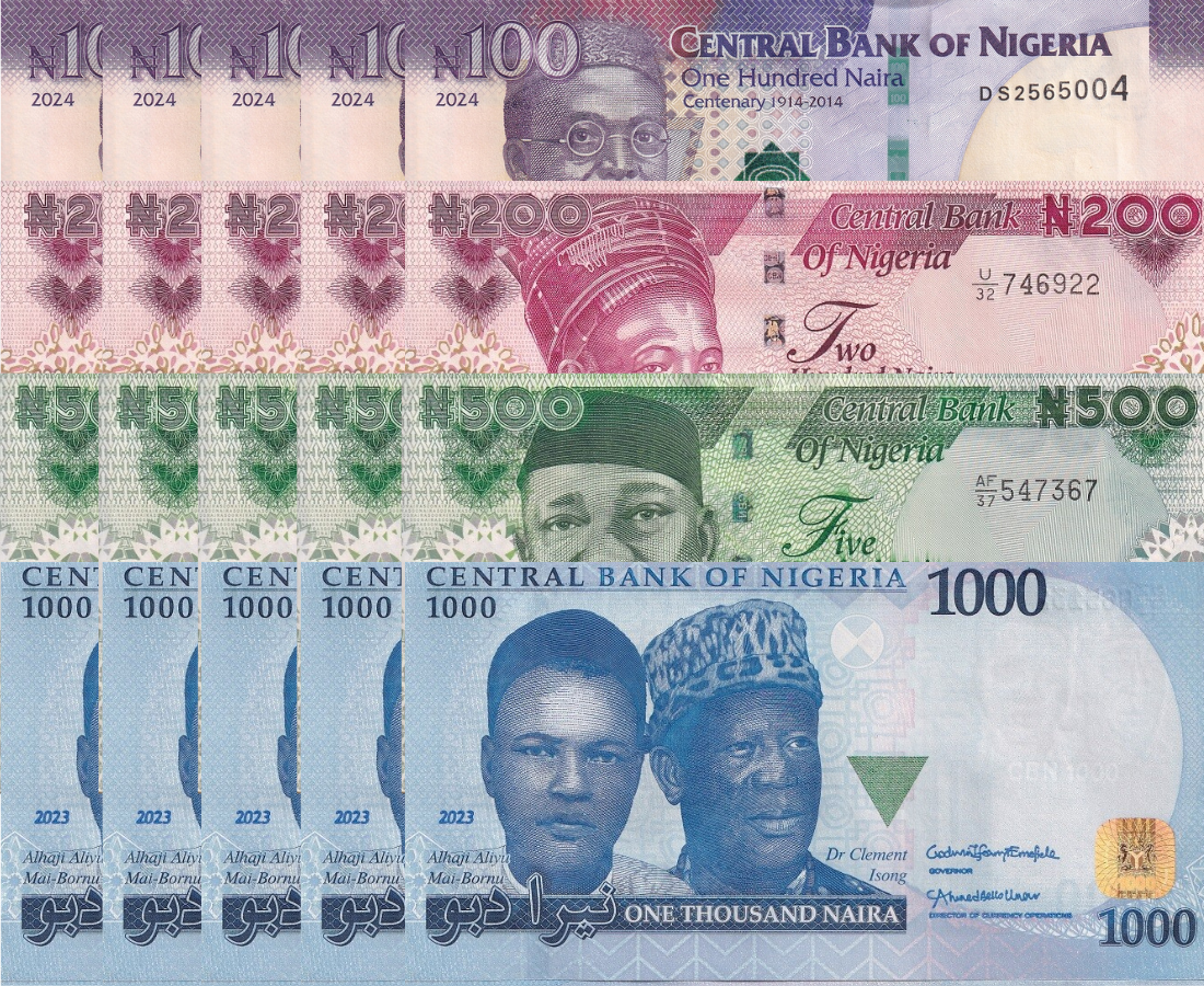 Nigeria SET 4 x Lot 5 Sets 20 UNC 100 200 500 1000 Naira 2023 2024 P 41 47 48 49