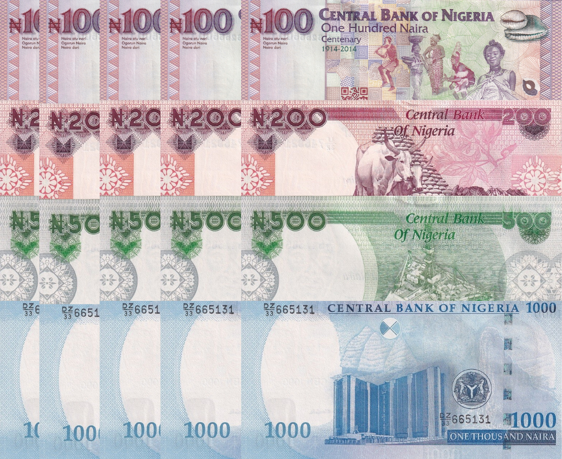 Nigeria SET 4 x Lot 5 Sets 20 UNC 100 200 500 1000 Naira 2023 2024 P 41 47 48 49