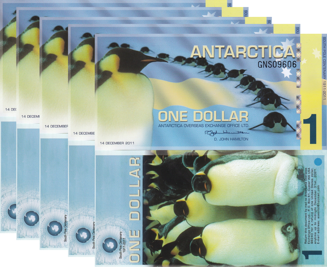 Antarctica 1 Dollar 2011 Polymer UNC Lot 5 Pcs