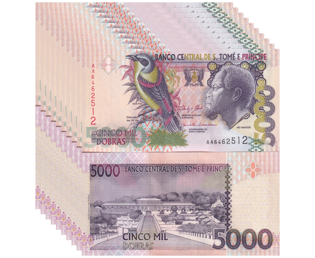 Saint Thomas & Prince 5000 Dobras 2013 P 65 UNC LOT 10 PCS 1/10 BUNDLE