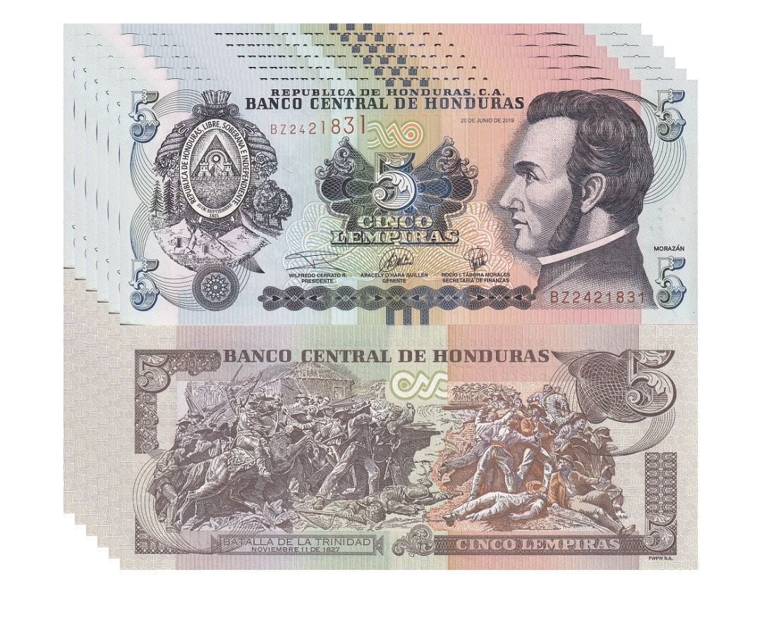 Honduras 5 Lempiras 2019 P 98 UNC LOT 5 PCS