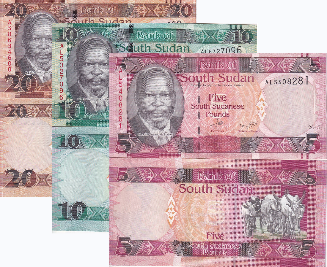 South Sudan Set 3 Pcs 5 10 20 Pounds Random date P 11 P 12 P 13 UNC