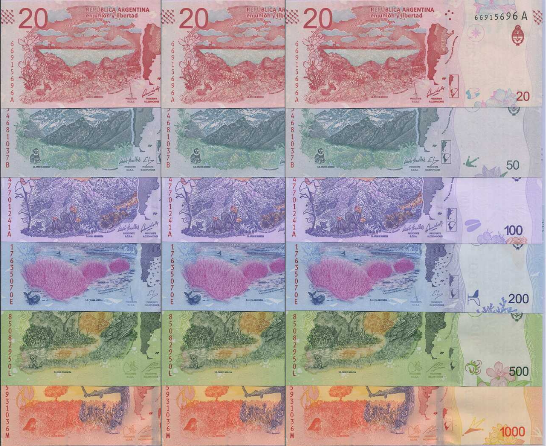Argentina Set 6 UNC 20 50 100 200 500 1000 Pesos P 361-366 LOT 3 Sets = 18 Pcs