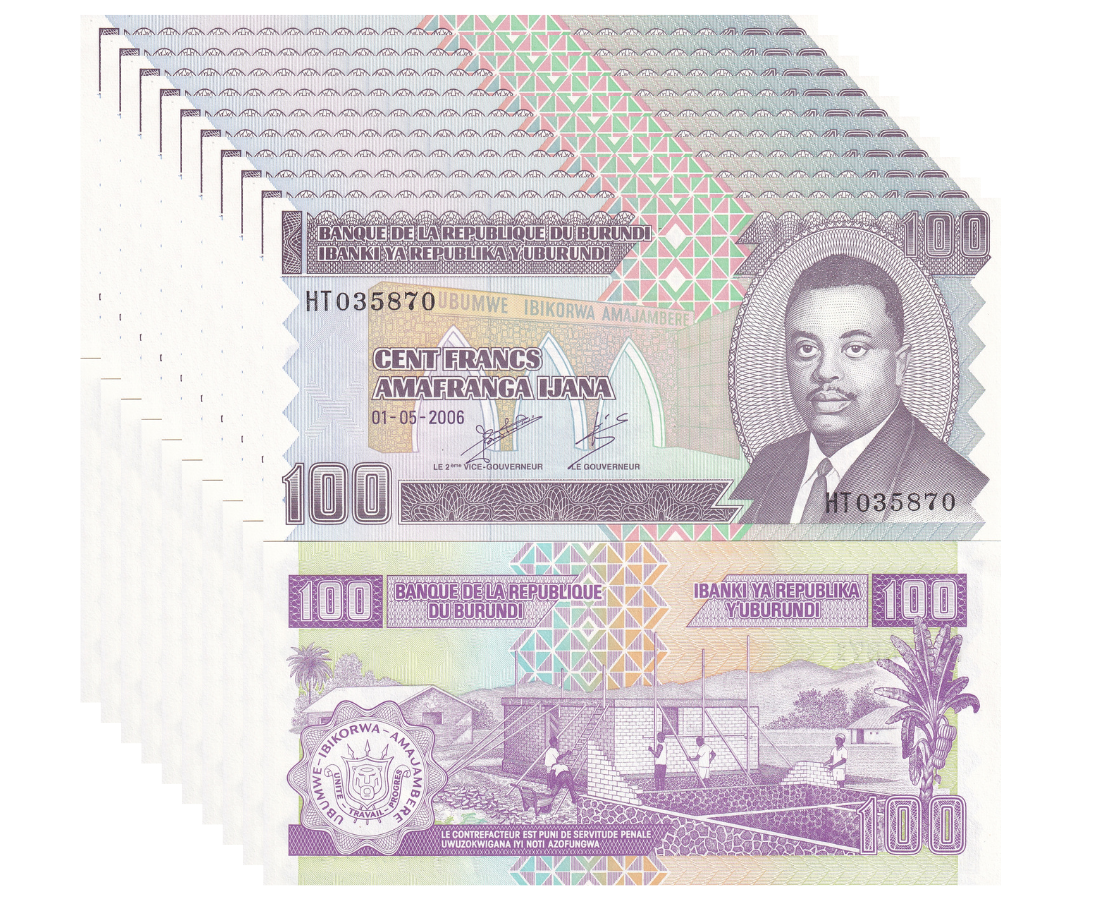 BURUNDI 100 FRANCS 2006 P 37 UNC LOT 10 PCS