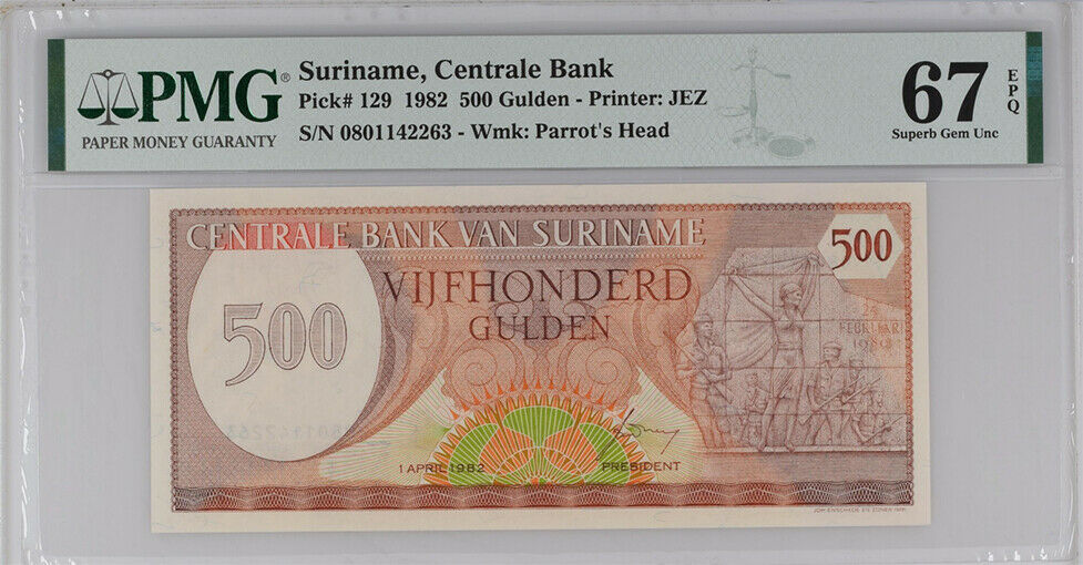 SURINAME 500 GULDEN 1982 P 129 Superb GEM UNC PMG 67 EPQ