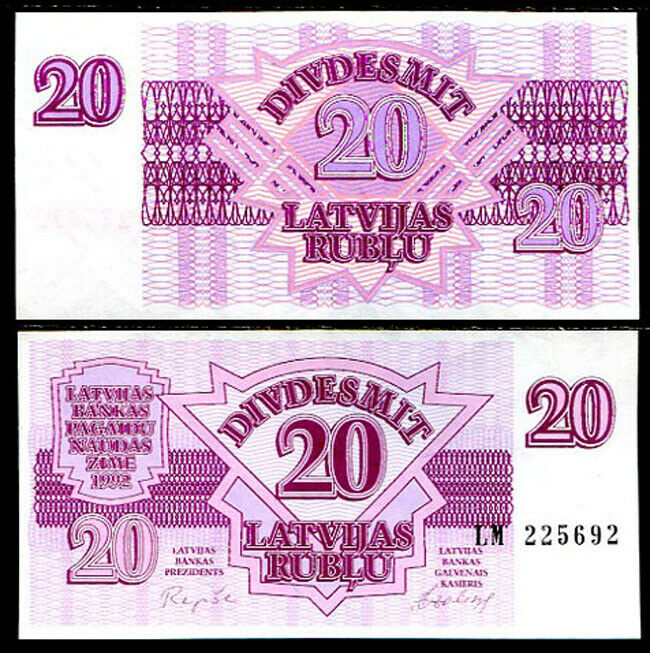 LATVIA 20 RUBLU 1992 P 39 UNC