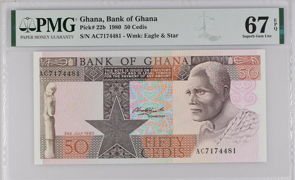 Ghana 50 Cedis 1980 P 22 b Superb Gem UNC PMG 67 EPQ High