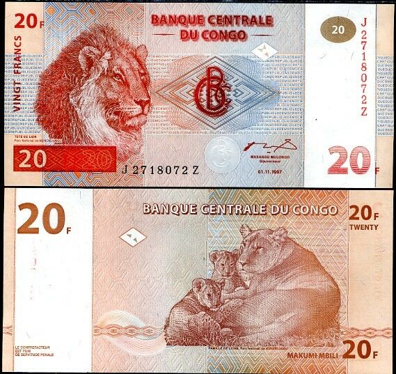 CONGO 20 FRANCS 1997 P 88A Z Suffix REPLACEMENT UNC