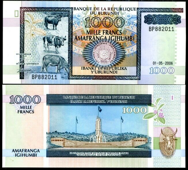 BURUNDI 1000 FRANCS 2006 P 39 AUnc