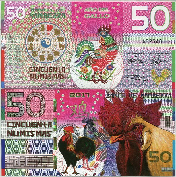 KAMBERRA 50 NUMISMAS 2017 ROOSTER CHICKEN PRIVATED FANTASY ISSUE POLYMER ZODIAC