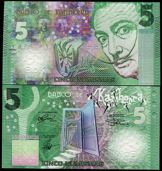 KAMBERRA 5 NUMISMAS 2016 GREEN SALVADOR DALI 1904-1989 UNC