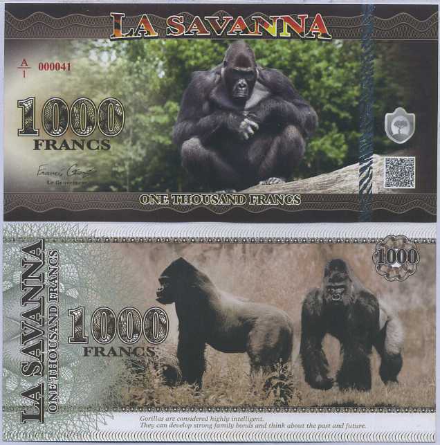 LA SAVANNA 1000 FRANCS 2015 GORILLA WILD ANIMAL SERIES