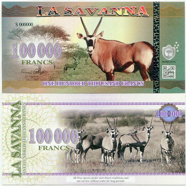 LA SAVANNA 100000 FRANCS 2016 ORYX SPECIMEN UNC
