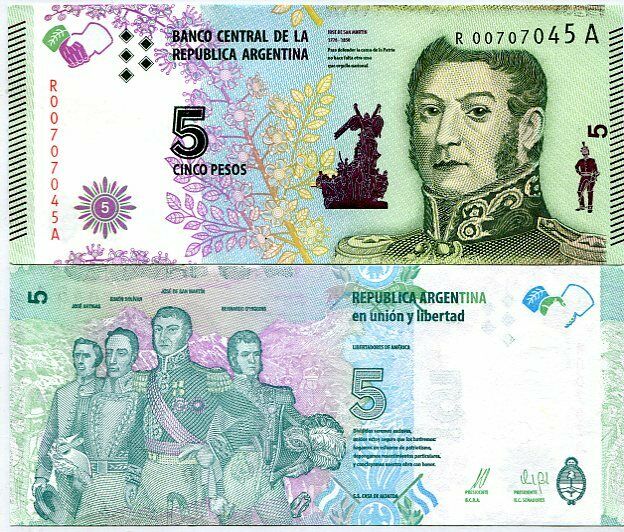 ARGENTINA 5 PESOS 2015 P 359 REPLACEMENT R-A AUNC