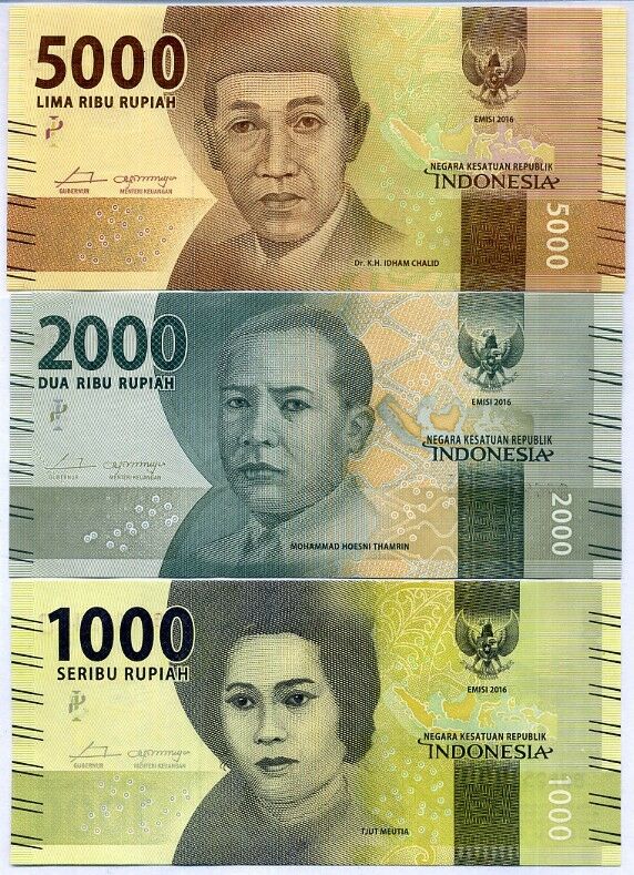 Indonesia SET 3 UNC 1000 2000 5000 Rupiah 2016/Random Date P 154 155 156