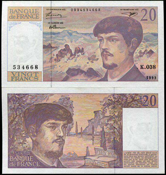 FRANCE 20 FRANCS 1993 P 151 c UNC W/H