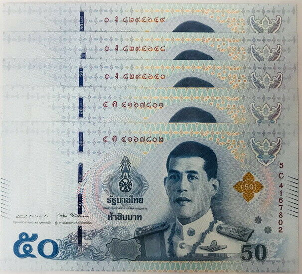 Thailand 50 Baht ND 2018 P 136 b Random Signatures UNC LOT 5 Pcs