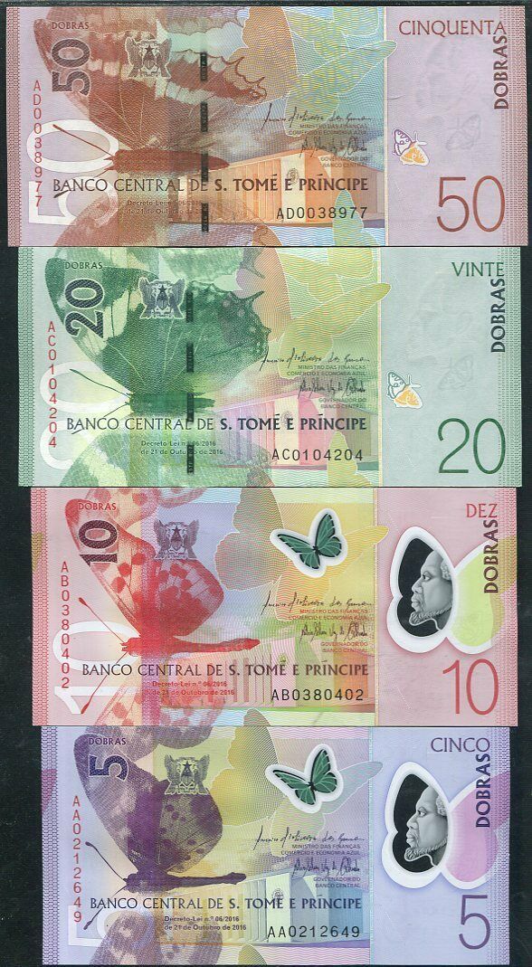 Saint Thomas & Prince SET 4 UNC 5 10 20 50 DOBRAS 2016 P 70 71 72 73 SAO TOME