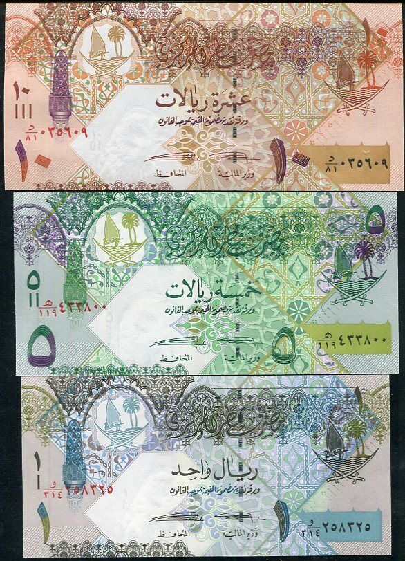 QATAR SET 3 UNC 1 5 10 RIYALS ND 2008-2015 P 28 29 30 Random SIGN UNC