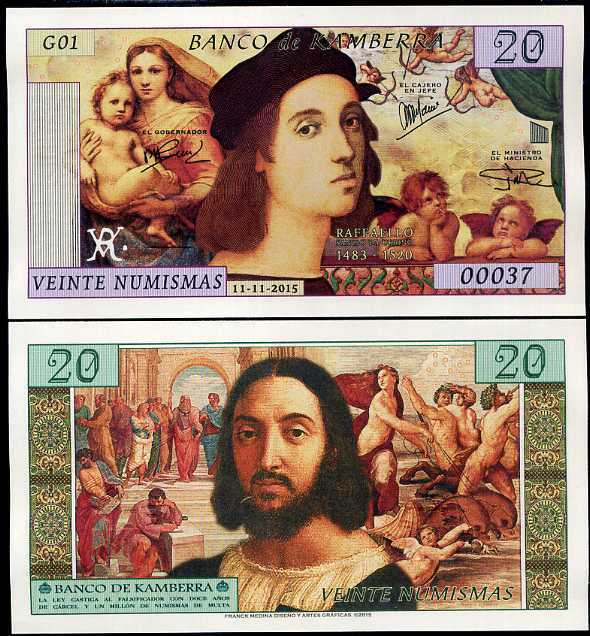 KAMBERRA 20 NUMISMAS 2015 PRIVATED ISSUED Raphael, MADONNA, CHRIST CHILD