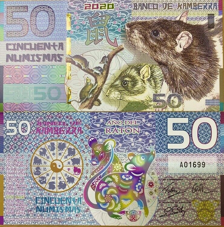 KAMBERRA 50 NUMISMAS 2020 RAT, MOUSE PRIVATED FANTASY ISSUE POLYMER ZODIAC 2019