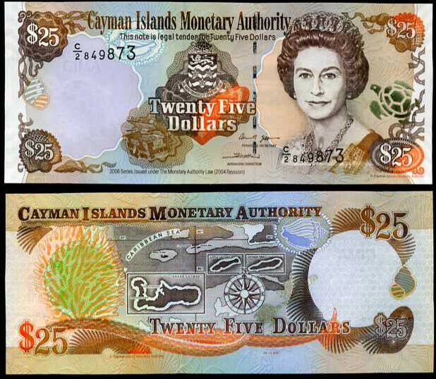 CAYMAN ISLANDS 25 DOLLARS 2006 P 36 C/2 PREFIX UNC