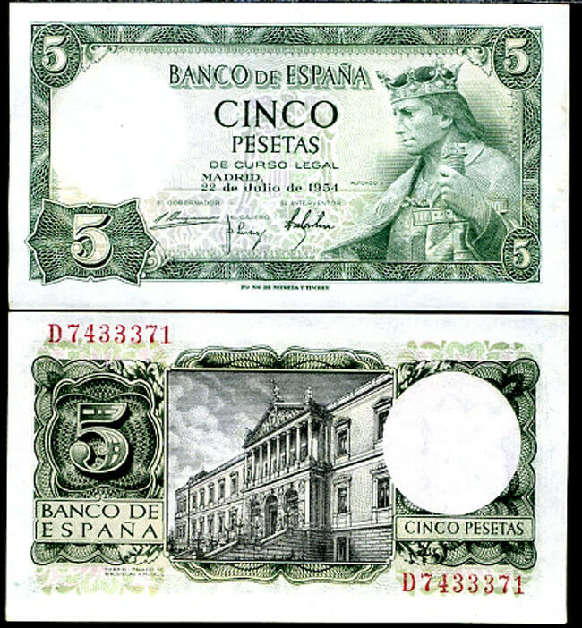Spain 5 Pesetas 1954 P 146 UNC