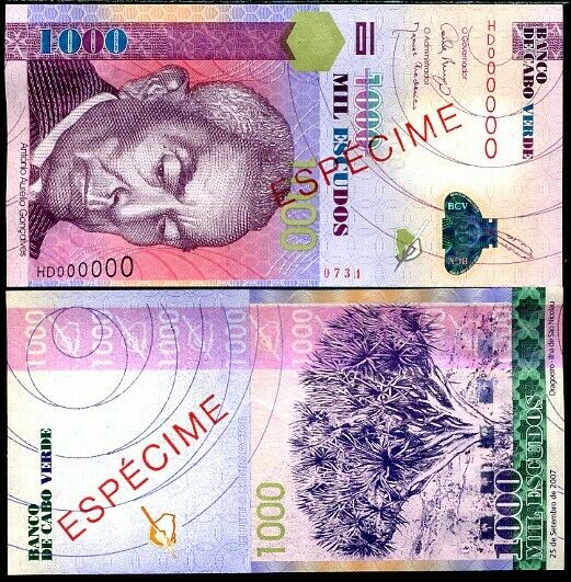 CAPE VERDE 1000 ESCUDOS 2007 P 70 SPECIMEN UNC