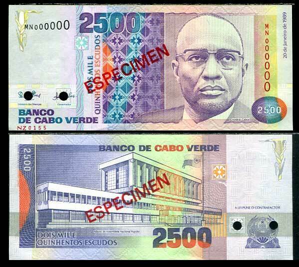 CAPE VERDE 2500 ESCUDOS 1989 P 61 S SPECIMEN UNC