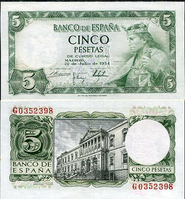 SPAIN 5 PESETAS 1954 P 146 AUnc