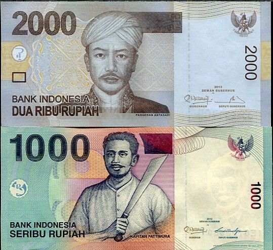 INDONESIA SET 2 PCS 1000 2000 RUPIAH 2013 ( 2000 / 2009 ) UNC